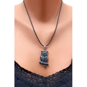 Baykuş Figürü Hematit Kolye 127-1