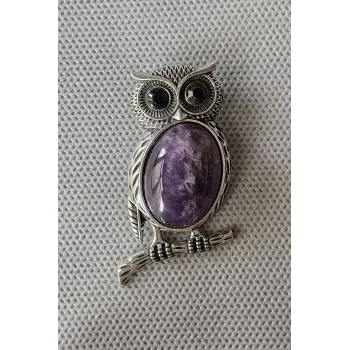 Baykuş Motifi Ametist Broş BR10-8