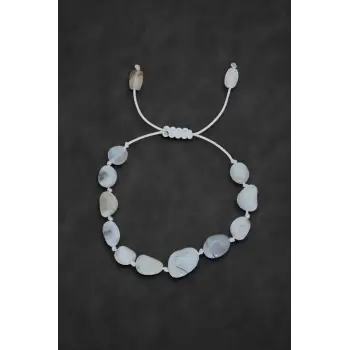 Beyaz Akik Bileklik, Makrome Ayarlı 316-3