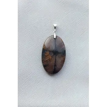 Çiyastolit (Chiastolite) Haç Taşı Kolye Ucu Gümüş Malzemeli C3-510