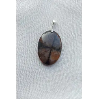 Çiyastolit (Chiastolite) Haç Taşı Kolye Ucu Gümüş Malzemeli C6-510