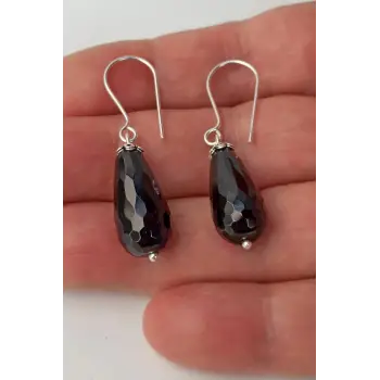 Damla Kesim Oniks Küpe Gümüş Malzemeli 466-1