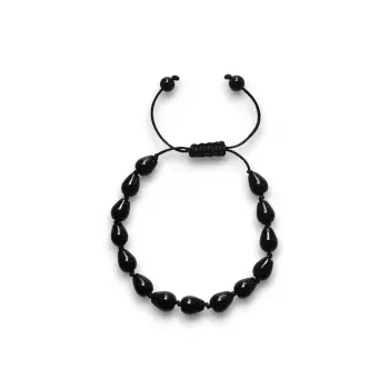 Damla Kesim Siyah Oniks Bileklik Makrome Ayarlı 316-4