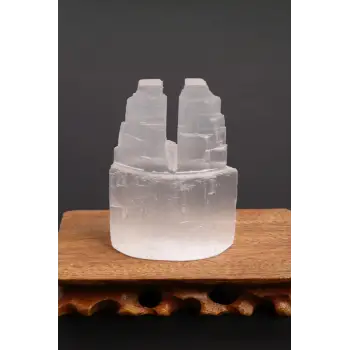 Doğal Beyaz Selenit İkiz Kule 10 CM