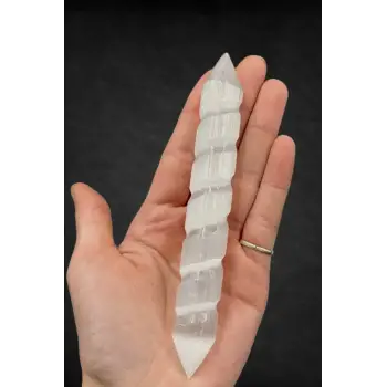 Doğal Beyaz Selenit Spiral Masaj Çubuğu 58SM