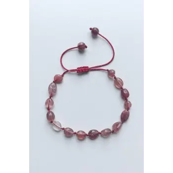 Doğal Çilek Kuvars Bileklik Makrome Ayarlı 647-1