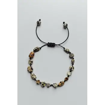 Doğal Dalmaçyalı Jasper Bileklik Makrome Ayarlı 304-1
