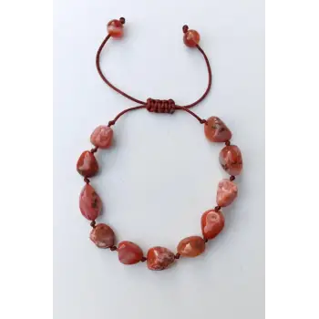 Doğal Karnelyan Akik Bileklik Makrome Ayarlı 453-2