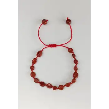 Doğal Kırmızı Jasper Bileklik Makrome Ayarlı 668-3
