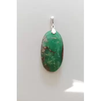 Doğal Krizopras Taşı Gümüş Malzemeli Kolye Ucu 510-12
