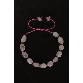 Doğal Pembe Kuvars Bileklik Makrome Ayarlı 654-2