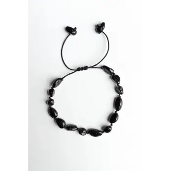 Doğal Siyah Turmalin Bileklik Makrome Ayarlı 647-2