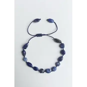 Doğal Sodalit Bileklik Makrome Ayarlı 647-3