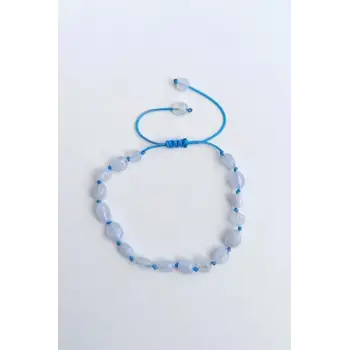 Doğal Taş Mavi Akik Bileklik, Makrome Ayarlı 679-2