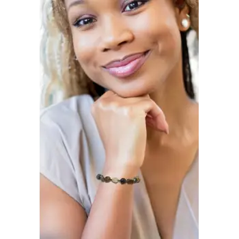 Doğal Taş Riyolit Bileklik, Makrome Ayarlı 654-1