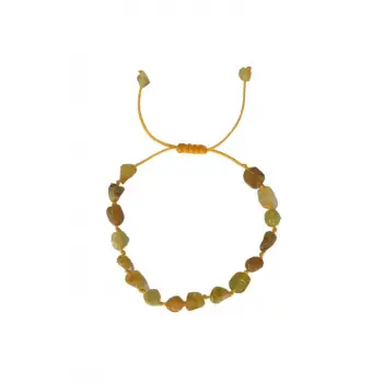 Doğal Yeşil Sarı Opal Bileklik Makrome Ayarlı 619-2