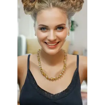 Fonksiyonel Sitrin Kolye Ayarlanabilir Doğal Taş Tasarım 677-2