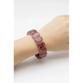 Geniş Taşlı Doğal Çilek Kuvars Bileklik 468-2
