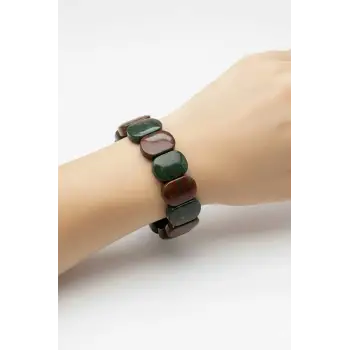 Geniş Taşlı Doğal Hint Akiği Bileklik 408-4