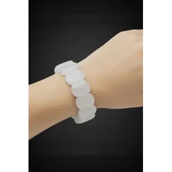 Geniş Taşlı Doğal Kristal Kuvars Bileklik 111-3