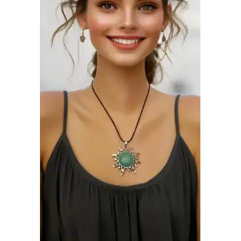 Güneş Motifli Aventurin Kolye 410-6