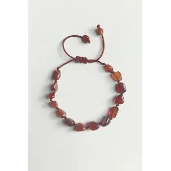 Hezonit Garnet Hessonite Lal Bileklik Makrome Ayarlı 316-1