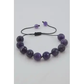 Koyu Mor Ametist Bileklik 10 mm.  Faset Kesim
