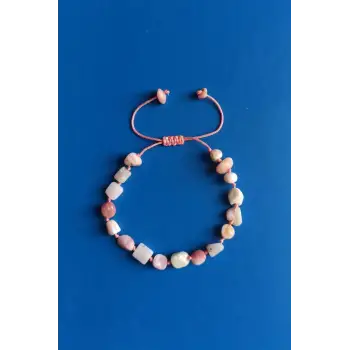 Pembe Beyaz Opal Bileklik Makrome Ayarlı 669-4