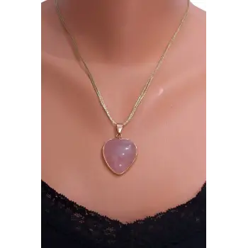 Pembe Kuvars Kolye Kalp Kesim 453-4