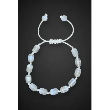 Silindir Kesim Beyaz Selenit Bileklik Makrome Ayarlı 334-5