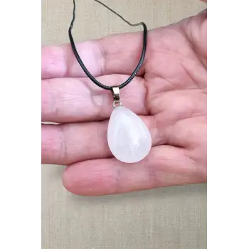Süt Kuvars Deri İpli Kolye 454-1