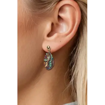 Üzeri Resimli Gerçek Deniz Kabuğu Küpe 30-D1