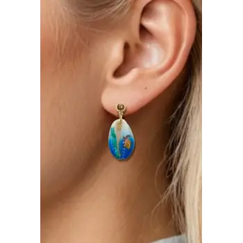 Üzeri Resimli Gerçek Deniz Kabuğu Küpe 30-D2