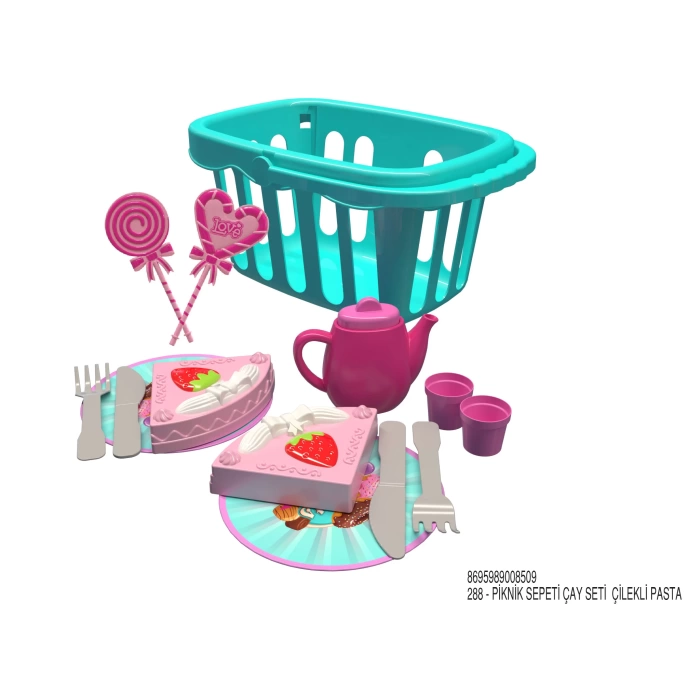 Büyük Piknik Sepeti (çay,bardak,tabak,çilekli pasta)