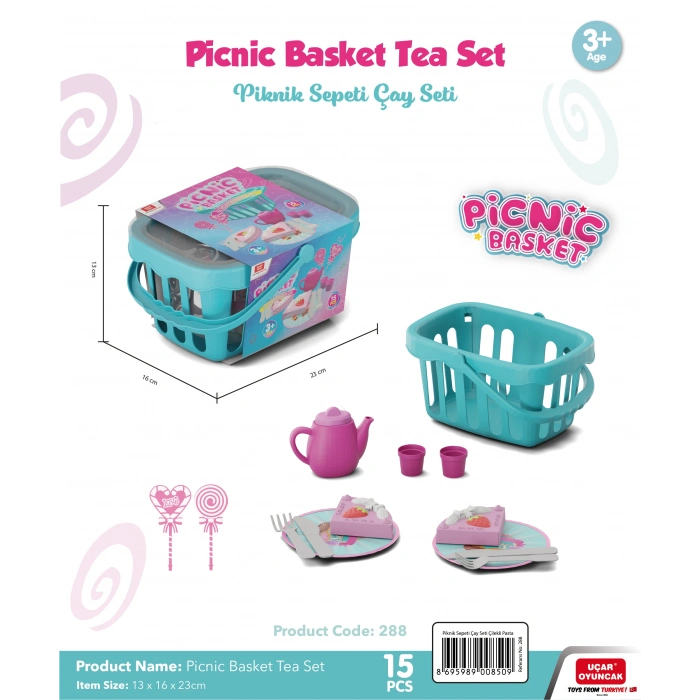 Büyük Piknik Sepeti (çay,bardak,tabak,çilekli pasta)