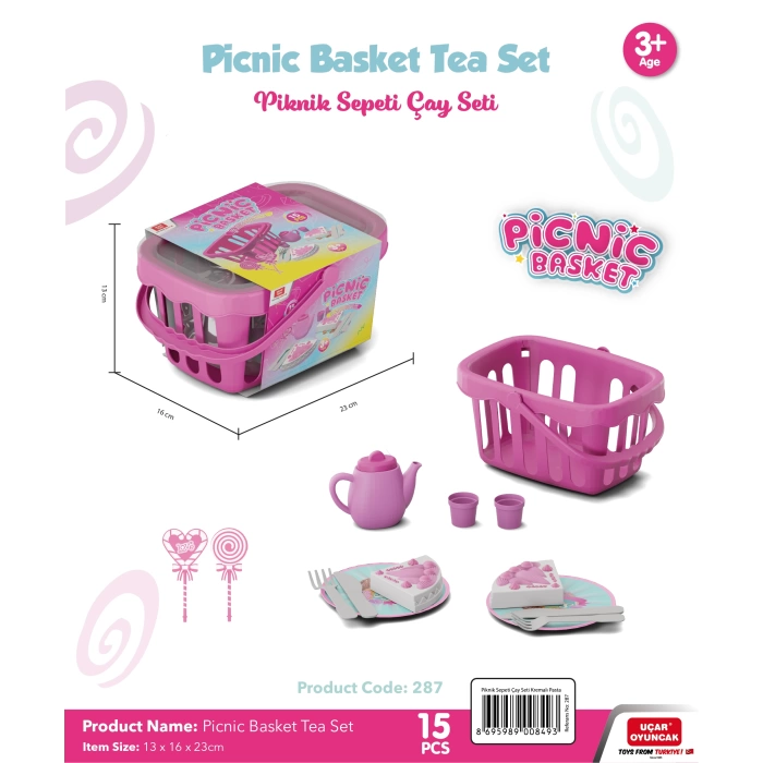 Büyük Piknik Sepeti (Çay,bardak,tabak,frambuazlı pasta)
