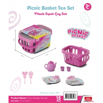 Büyük Piknik Sepeti (Çay,bardak,tabak,frambuazlı pasta)