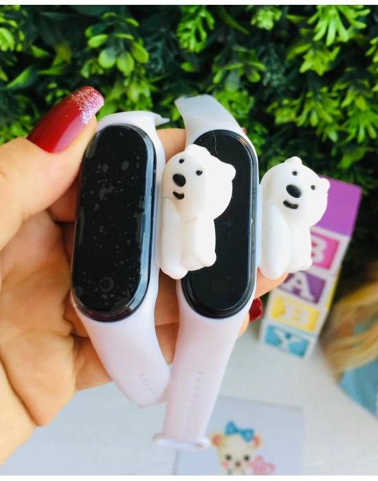 Beyaz Ayıcıklı 3D Dijital Saat