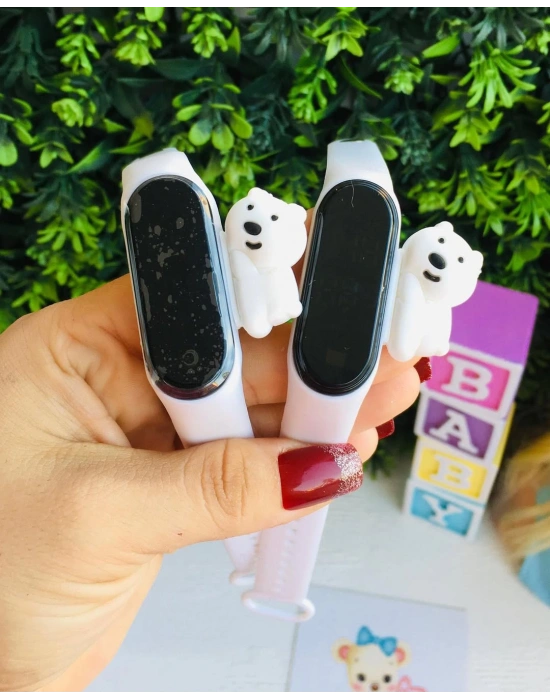 Beyaz Ayıcıklı 3D Dijital Saat