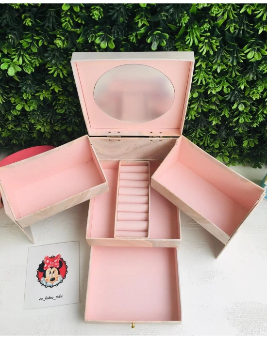 Çekmeceli Ayna Detaylı Büyük Boy Takı Toka kutusu