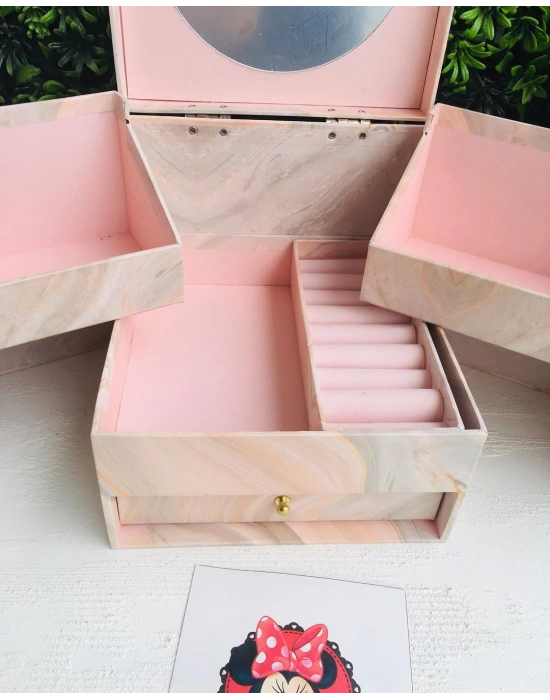 Çekmeceli Ayna Detaylı Büyük Boy Takı Toka kutusu