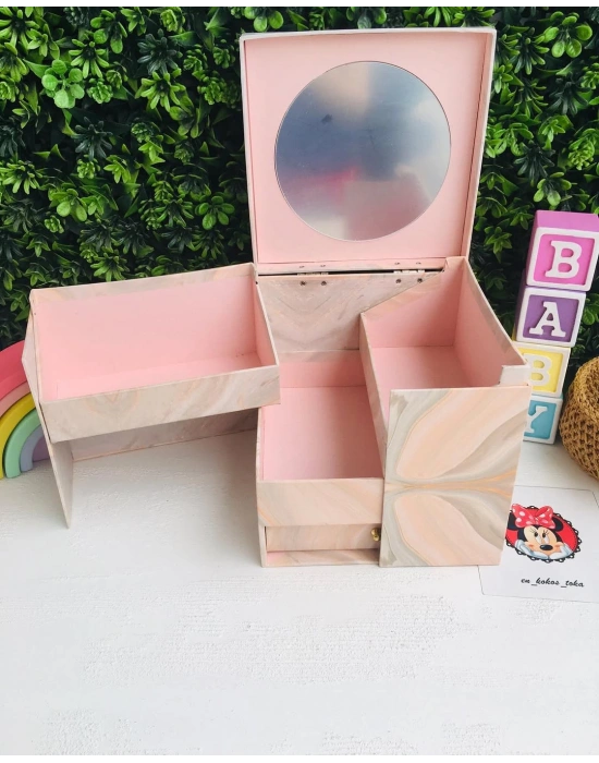 Çekmeceli Ayna Detaylı Büyük Boy Takı Toka kutusu