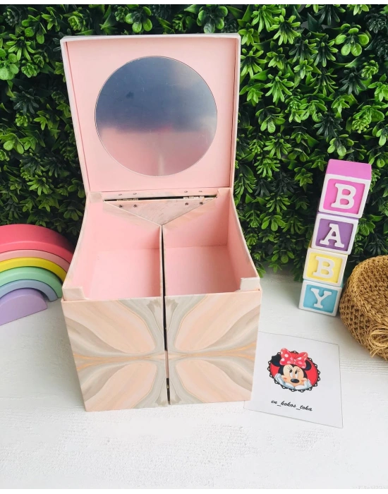 Çekmeceli Ayna Detaylı Büyük Boy Takı Toka kutusu