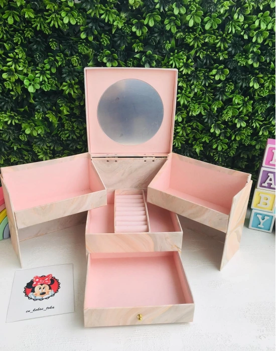 Çekmeceli Ayna Detaylı Büyük Boy Takı Toka kutusu