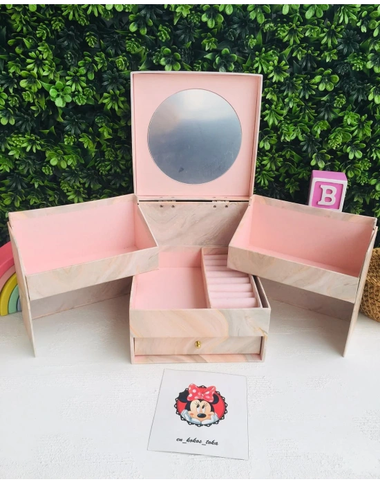 Çekmeceli Ayna Detaylı Büyük Boy Takı Toka kutusu