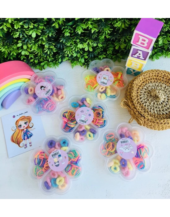 Çiçek Desenli Kutuda Lastik Tokalar