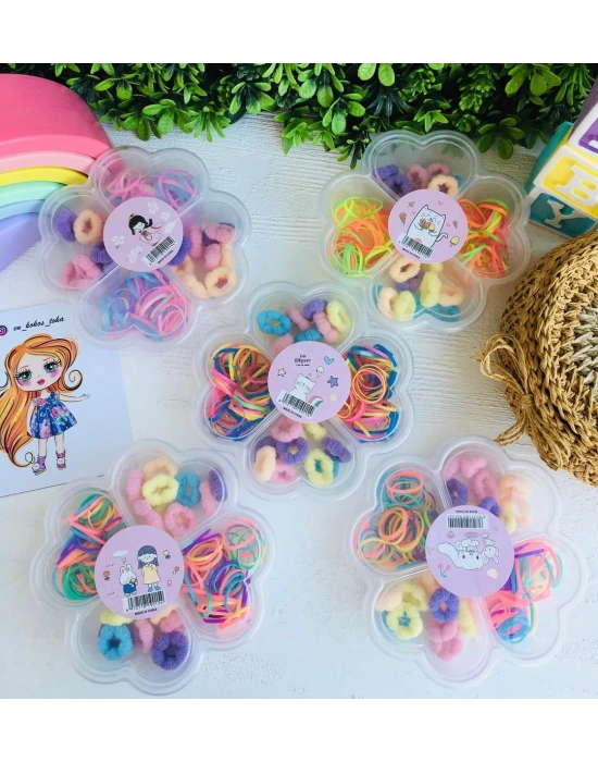 Çiçek Desenli Kutuda Lastik Tokalar