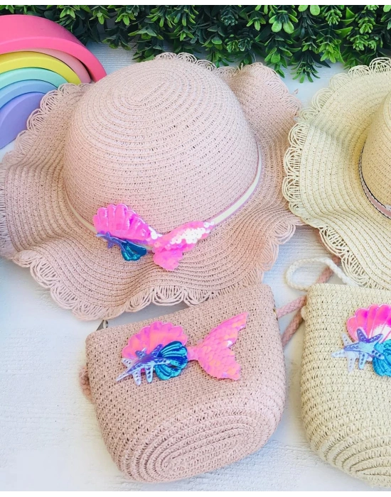 Deniz Kızı Hasır Şapka Ve Çanta Seti