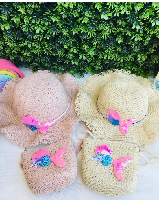 Deniz Kızı Hasır Şapka Ve Çanta Seti
