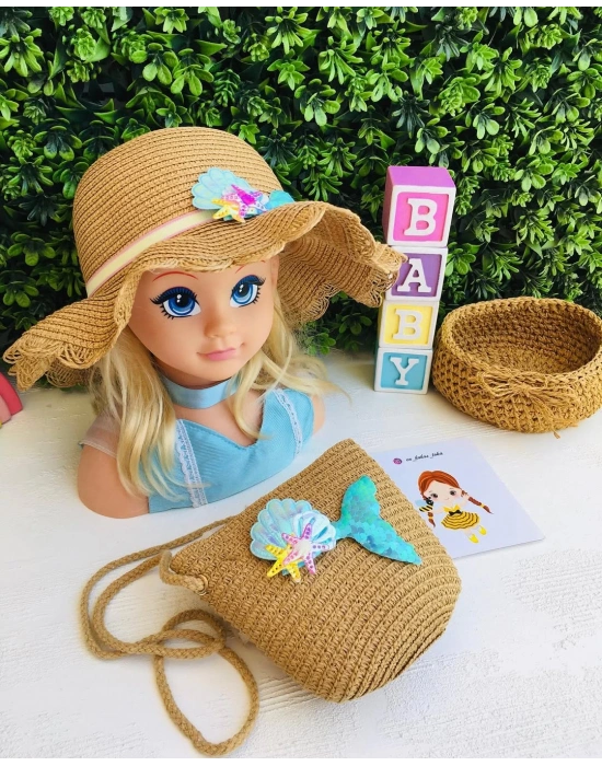 Deniz Kızı Hasır Şapka Ve Çanta Seti
